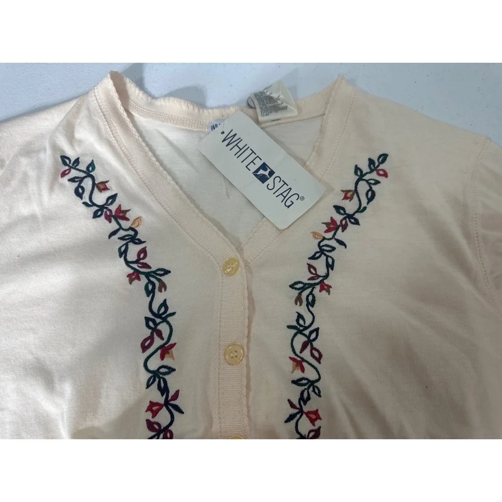 White Stag Womens Cream Floral Embroidered Button Front Cardigan Top Medium NWT - Picture 7 of 7